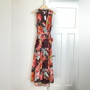 Anthropologie Hutch Velva Sleeveless Wrap Midi Dress NEW Large Brown Floral